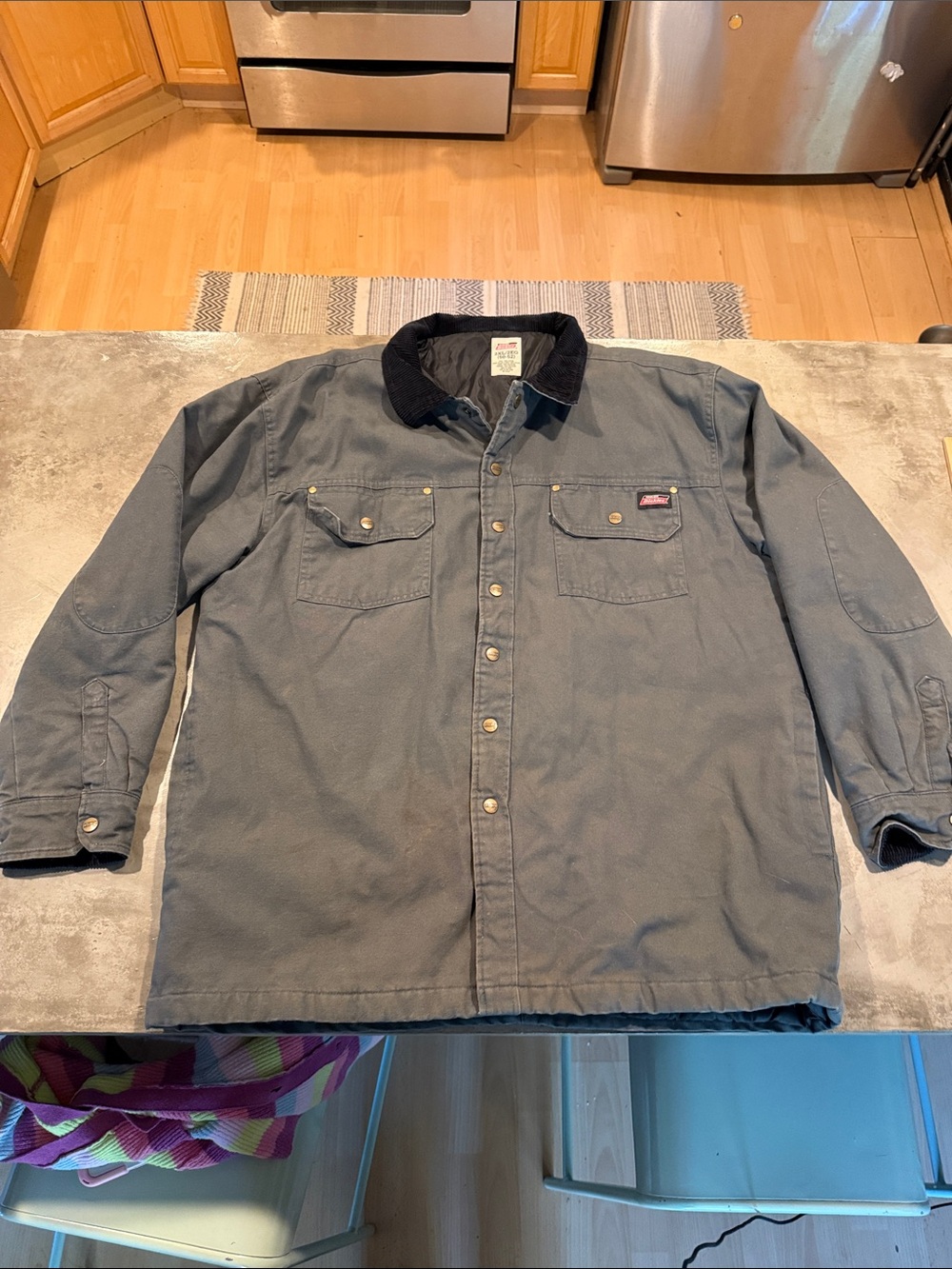 Dickies Men's Gray Work Jacket with Black Corduroy Collar